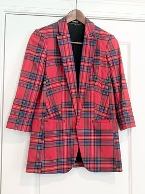 Express Plaid Roll Sleeve Boyfriend Blazer